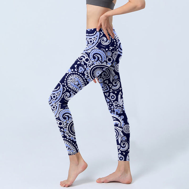 Leggings de sport à imprimé fleurs de cajou violet et bleu Buddha Stones pour femme - image 3