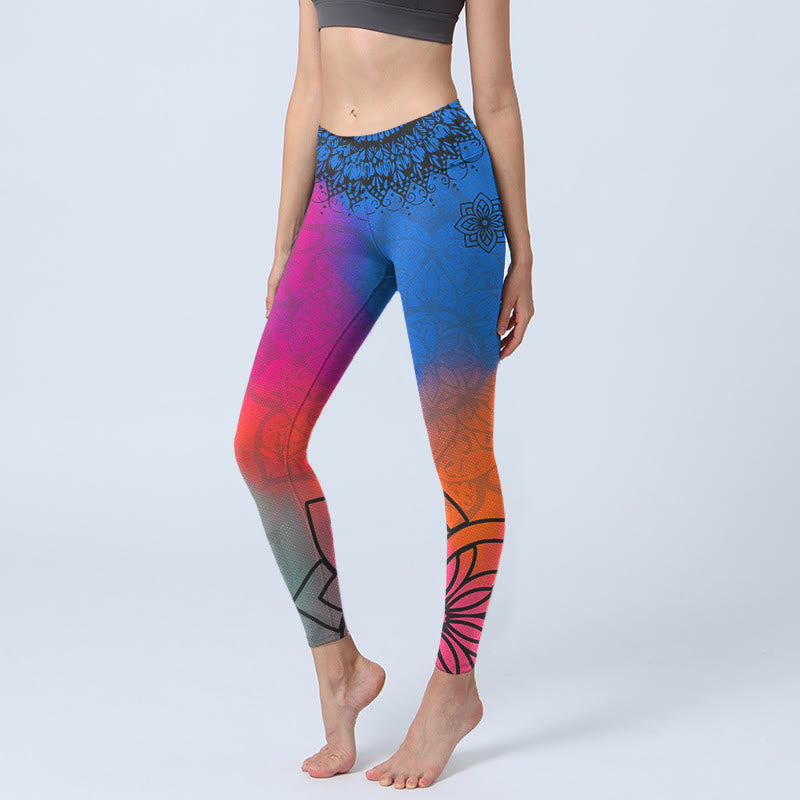 Leggings de sport à imprimé mandala rose, rouge et bleu, Buddha Stones , pantalons de yoga pour femmes - Magenta - US18，UK/AU22，EU50 (4XL) - image 1