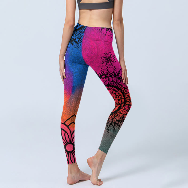 Leggings de sport à imprimé mandala rose, rouge et bleu, Buddha Stones , pantalons de yoga pour femmes - image 5