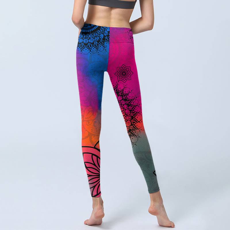 Leggings de sport à imprimé mandala rose, rouge et bleu, Buddha Stones , pantalons de yoga pour femmes - image 7