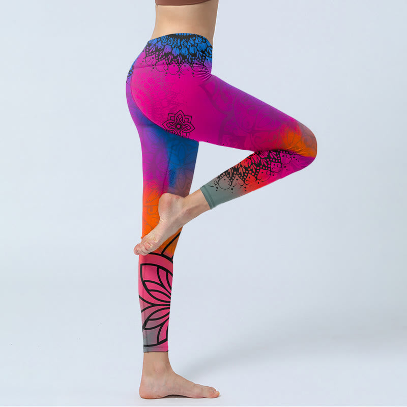 Leggings de sport à imprimé mandala rose, rouge et bleu, Buddha Stones , pantalons de yoga pour femmes - image 3
