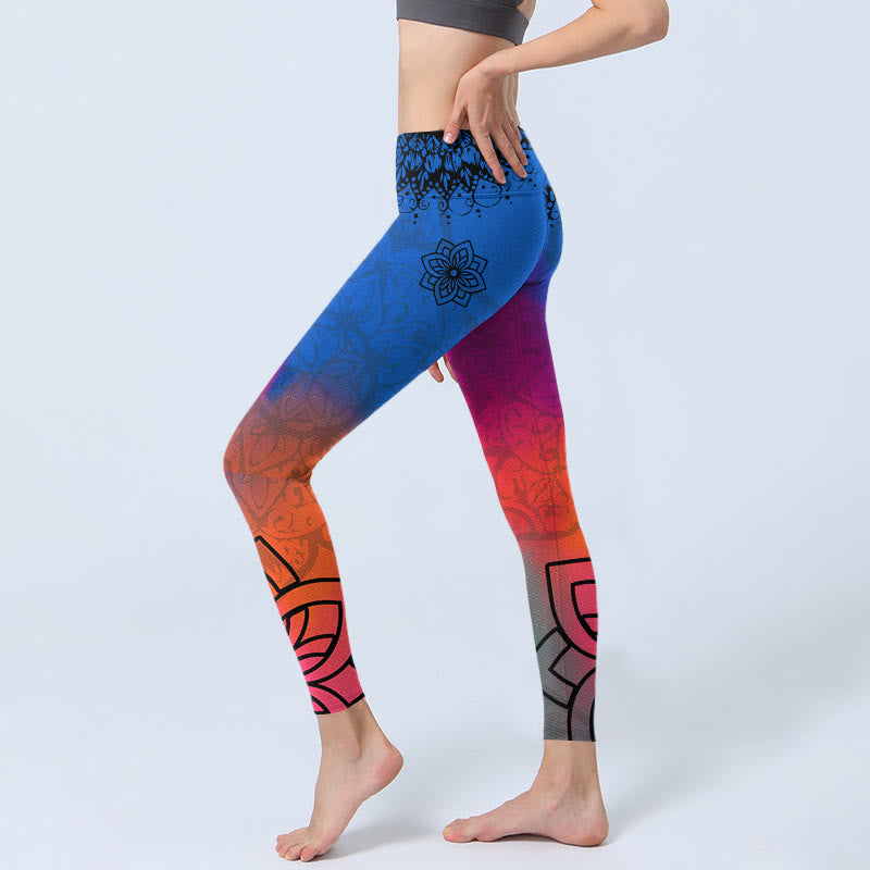 Leggings de sport à imprimé mandala rose, rouge et bleu, Buddha Stones , pantalons de yoga pour femmes - image 3