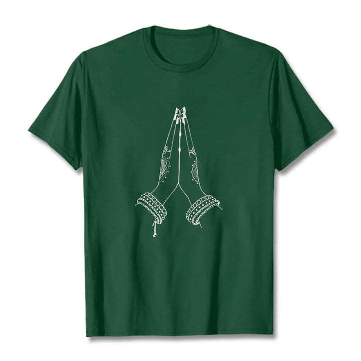T-shirt avec motif de prière « Buddha Stones Join Hands Together » - Vert forêt - 2XL - image 0