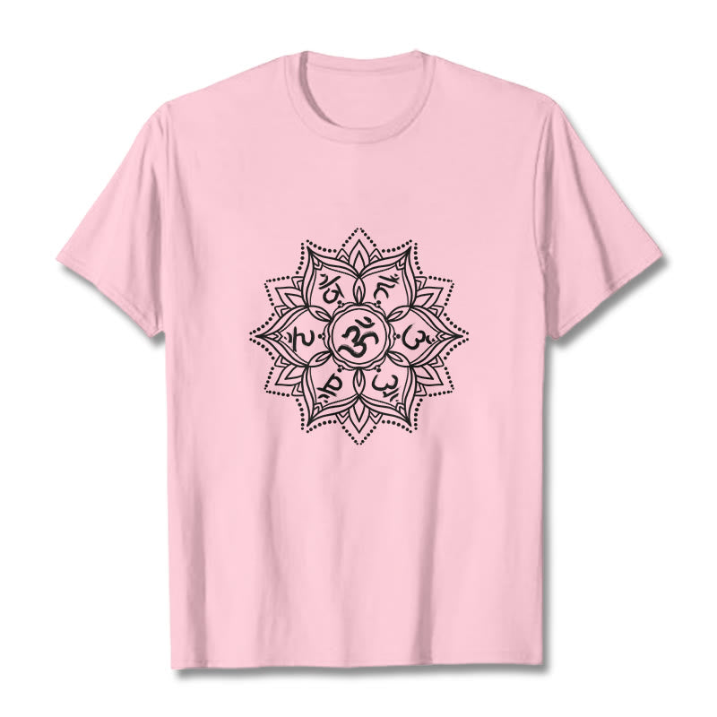 Buddha Stones Mandala fleur Om Mani Padme Hum Sanskrit Mantra T-shirt - Rose clair - 2XL - image 13