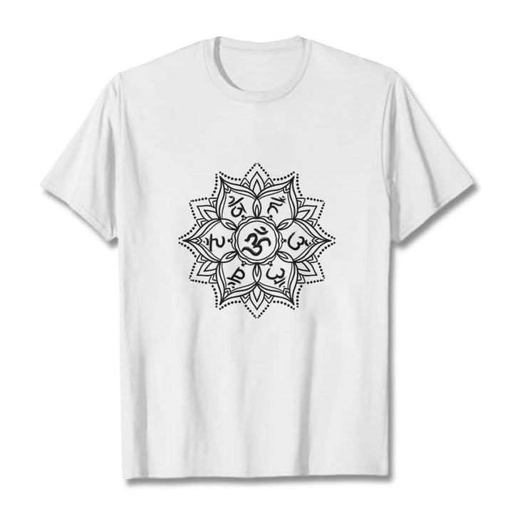 Buddha Stones Mandala fleur Om Mani Padme Hum Sanskrit Mantra T-shirt - Blanc - 2XL - image 0
