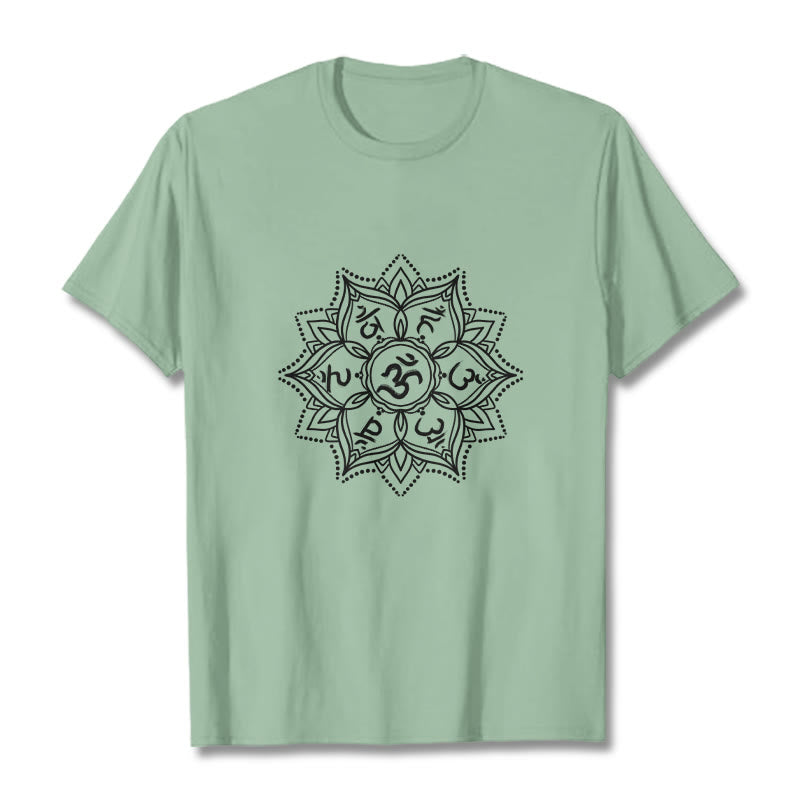 Buddha Stones Mandala fleur Om Mani Padme Hum Sanskrit Mantra T-shirt - Vert pâle - 2XL - image 14