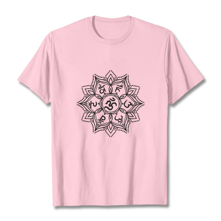 Buddha Stones Mandala fleur Om Mani Padme Hum Sanskrit Mantra T-shirt - Rose clair - 2XL - image 12
