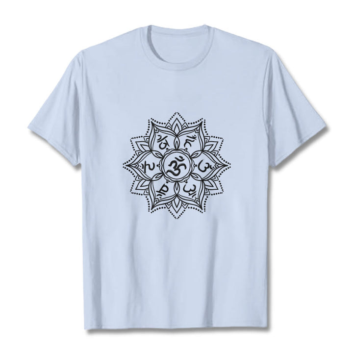 Buddha Stones Mandala fleur Om Mani Padme Hum Sanskrit Mantra T-shirt - Cyan clair - 2XL - image 19