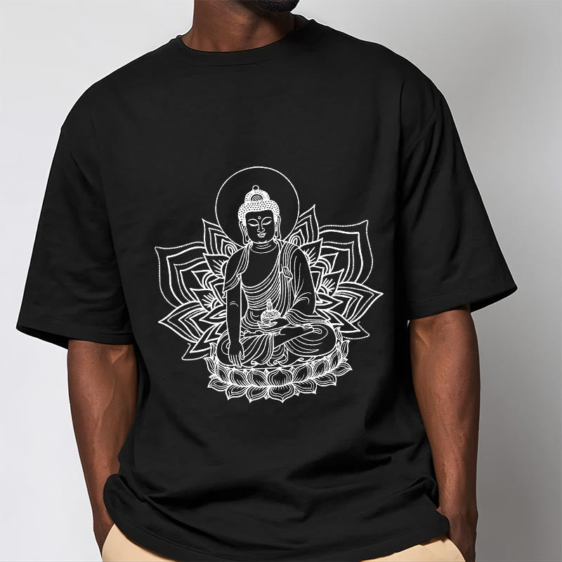 T-shirt Buddha Stones Médecine Bouddha assis sur un piédestal de lotus - image 2