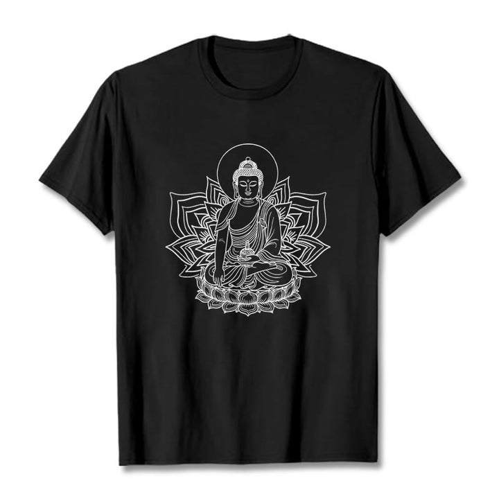 T-shirt Buddha Stones Médecine Bouddha assis sur un piédestal de lotus - Noir - 2XL - image 0