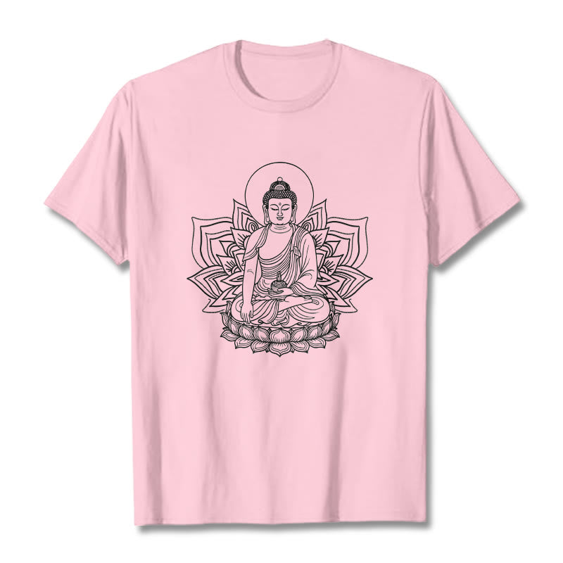 T-shirt Buddha Stones Médecine Bouddha assis sur un piédestal de lotus - Rose clair - 2XL - image 12