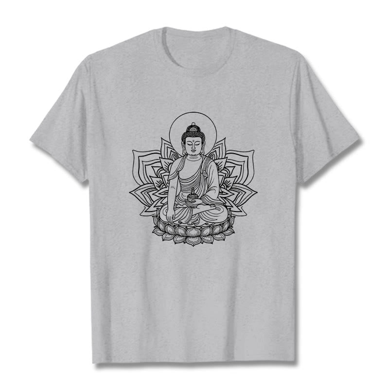 T-shirt Buddha Stones Médecine Bouddha assis sur un piédestal de lotus - Gris clair - 2XL - image 19