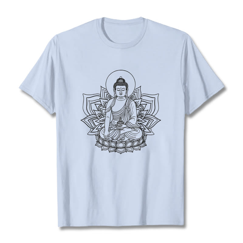 T-shirt Buddha Stones Médecine Bouddha assis sur un piédestal de lotus - Cyan clair - 2XL - image 18