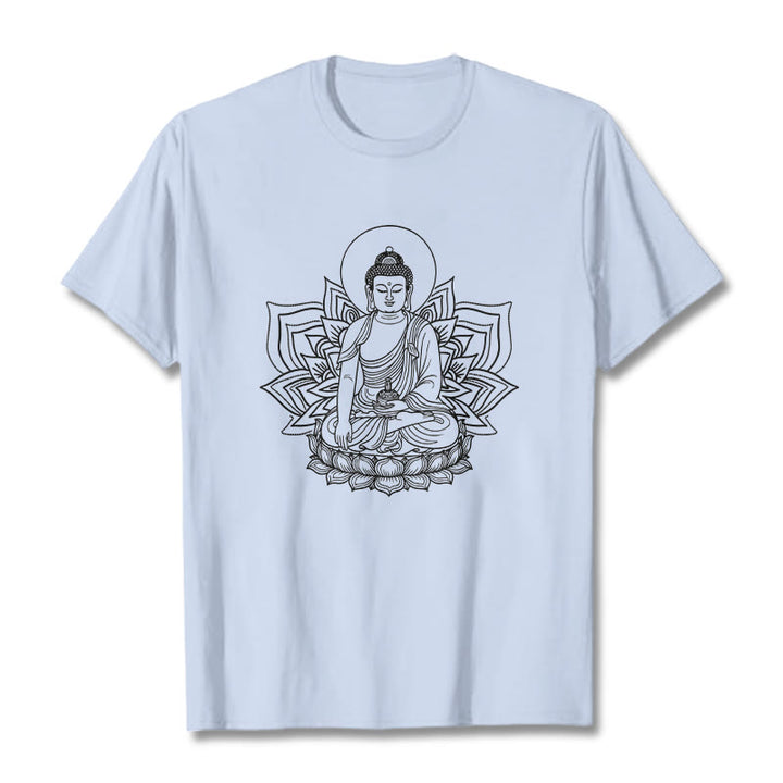 T-shirt Buddha Stones Médecine Bouddha assis sur un piédestal de lotus - Cyan clair - 2XL - image 18