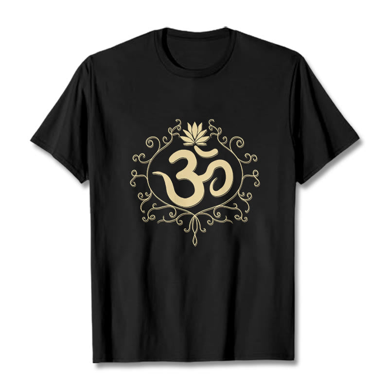 T-shirt Buddha Stones Symbole Om Vignes Fleur de Lotus - Noir - 2XL - image 1