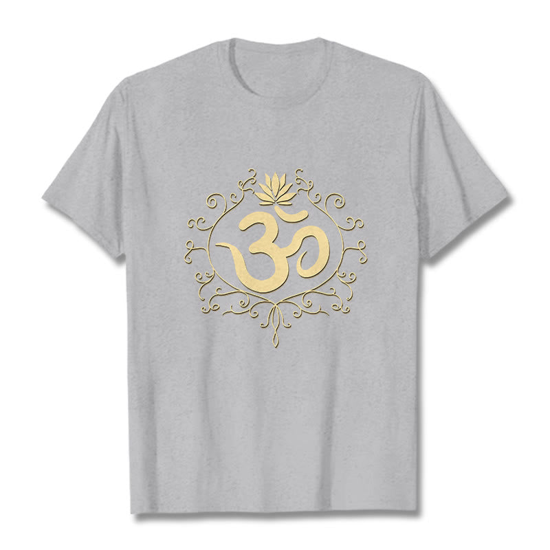 T-shirt Buddha Stones Symbole Om Vignes Fleur de Lotus - Gris clair - 2XL - image 11