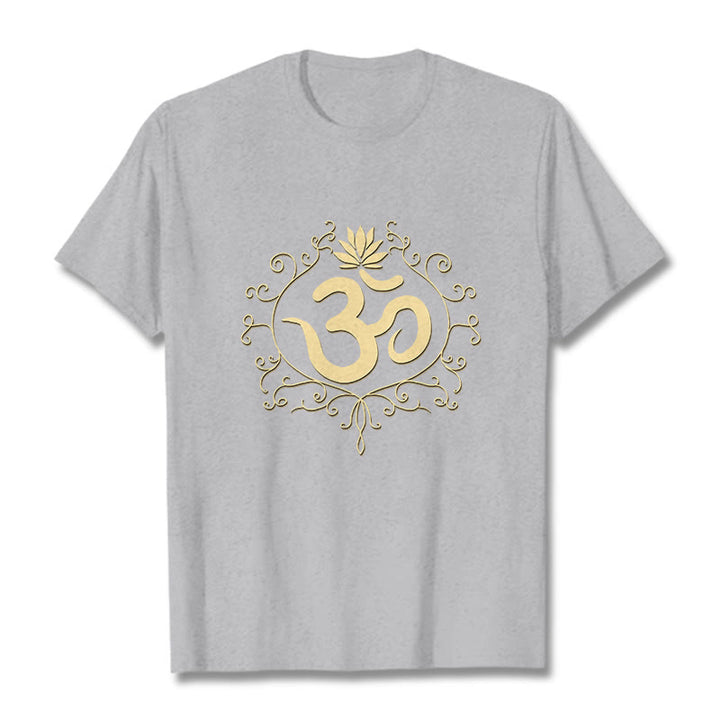 T-shirt Buddha Stones Symbole Om Vignes Fleur de Lotus - Gris clair - 2XL - image 11