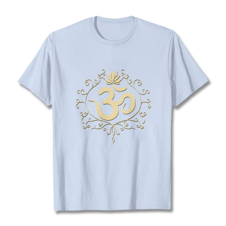 T-shirt Buddha Stones Symbole Om Vignes Fleur de Lotus - Cyan clair - 2XL - image 13