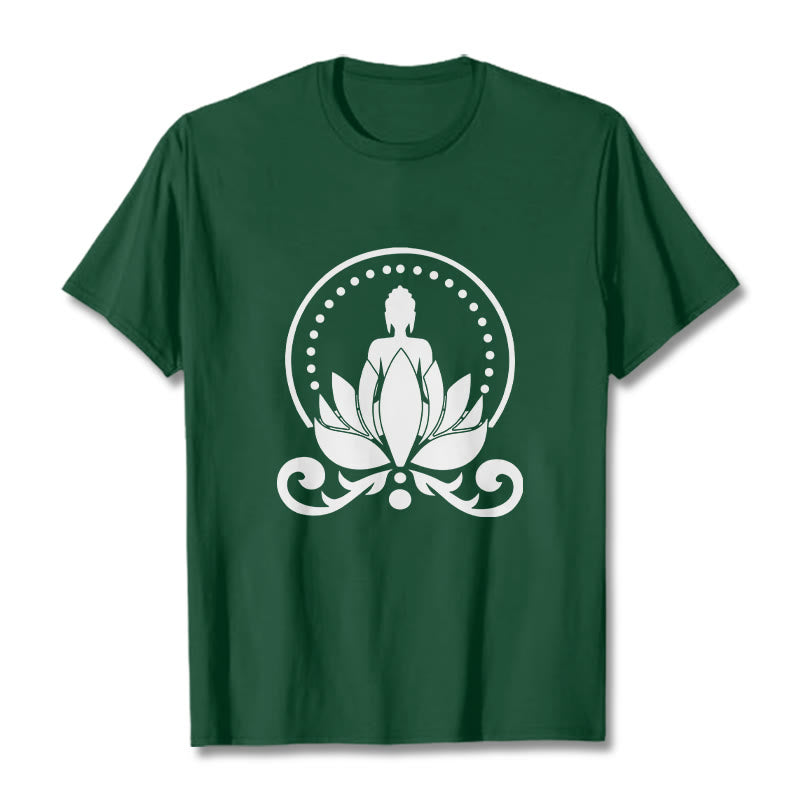 T-shirt Bouddha assis sur une fleur de lotus Buddha Stones en méditation - Vert forêt - 2XL - image 0