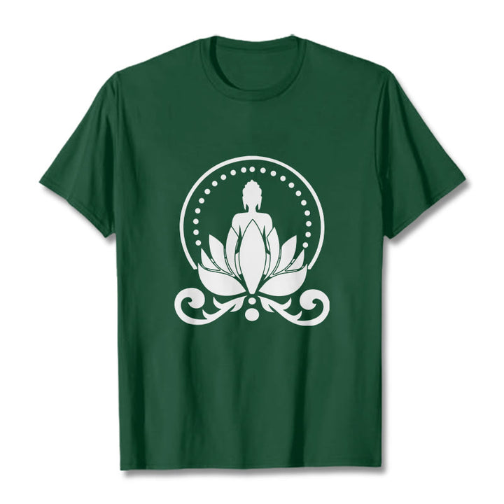 T-shirt Bouddha assis sur une fleur de lotus Buddha Stones en méditation - Vert forêt - 2XL - image 0