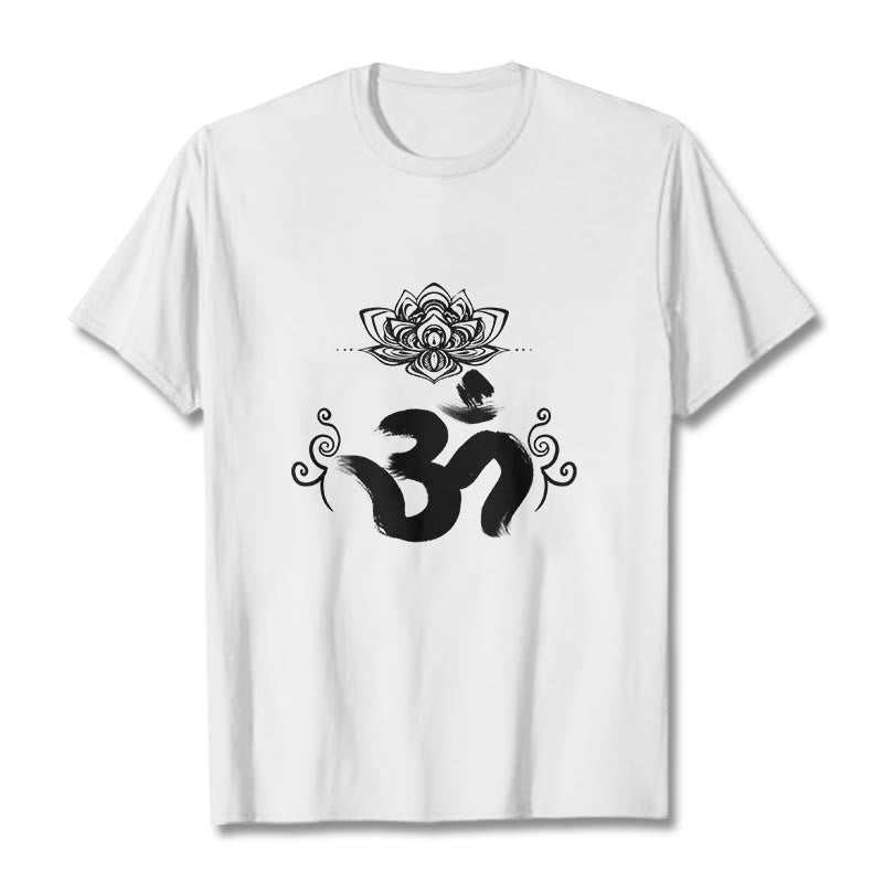T-shirt floral sanskrit avec Buddha Stones et symbole Om - Blanc - 2XL - image 1