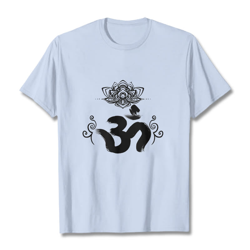 T-shirt floral sanskrit avec Buddha Stones et symbole Om - Cyan clair - 2XL - image 13