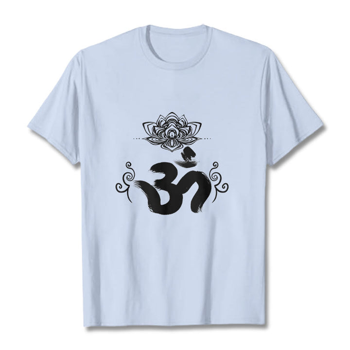 T-shirt floral sanskrit avec Buddha Stones et symbole Om - Cyan clair - 2XL - image 13