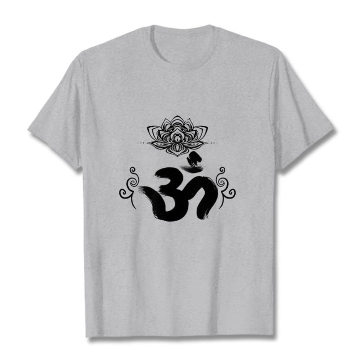 T-shirt floral sanskrit avec Buddha Stones et symbole Om - Gris clair - 2XL - image 11