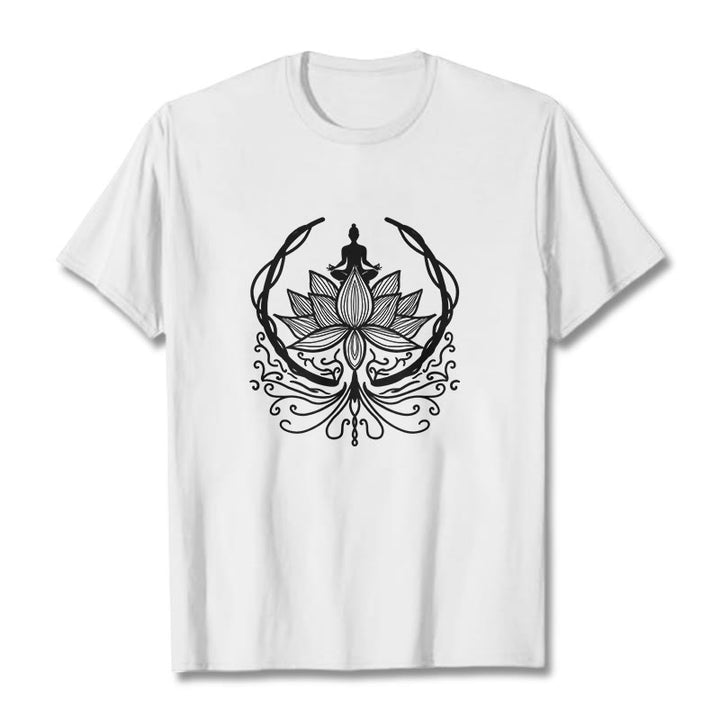T-shirt Bouddha assis dans une fleur de lotus Buddha Stones en méditation - Blanc - 2XL - image 0