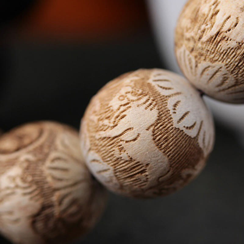 Bracelet de paix gravé en bois d'ébène et bois de camphre avec Buddha Stones et bœuf Yin Yang - image 12