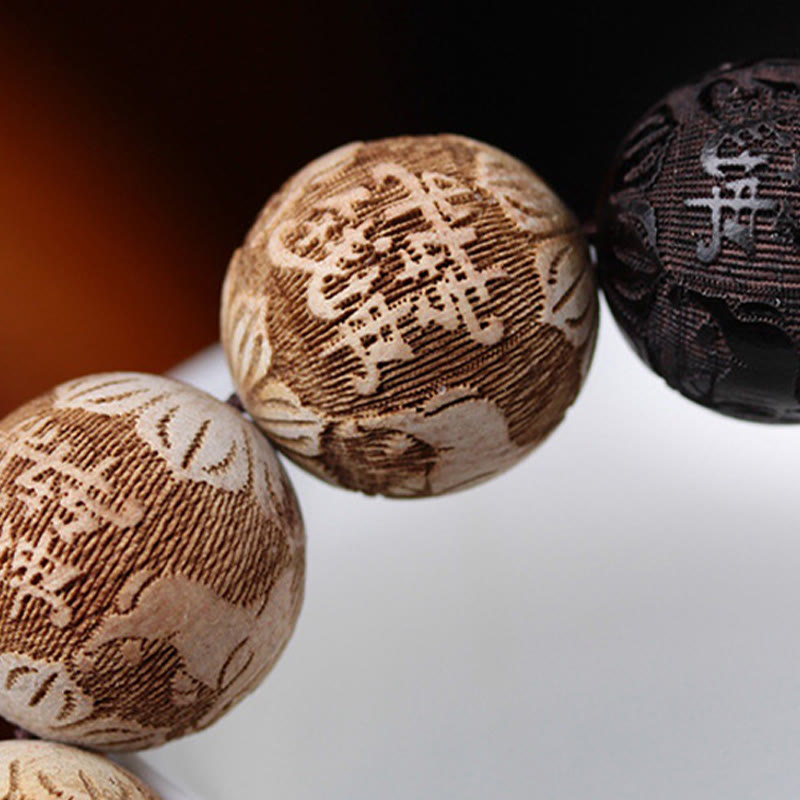 Bracelet de paix gravé en bois d'ébène et bois de camphre avec Buddha Stones et bœuf Yin Yang - image 11
