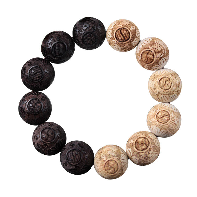 Bracelet de paix gravé en bois d'ébène et bois de camphre avec Buddha Stones et bœuf Yin Yang - image 13
