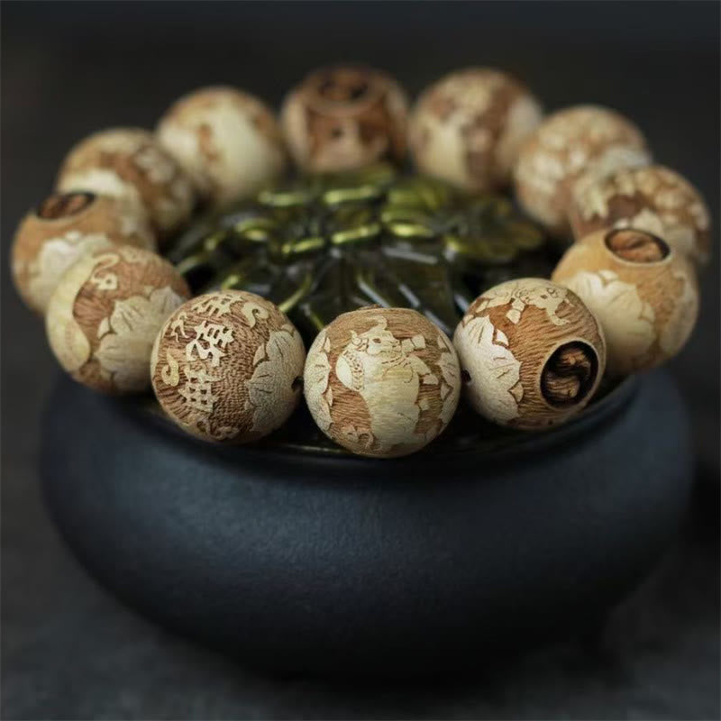 Bracelet Buddha Stones Bois de Camphre Yin Yang Ox Clarté Gravé - image 4