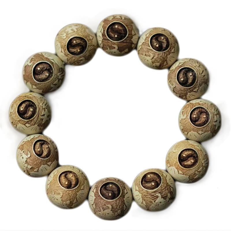 Bracelet Buddha Stones Bois de Camphre Yin Yang Ox Clarté Gravé - image 11