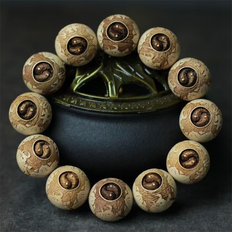 Bracelet Buddha Stones Bois de Camphre Yin Yang Ox Clarté Gravé - Bois de camphre (tour de poignet 14-17 cm) - image 1