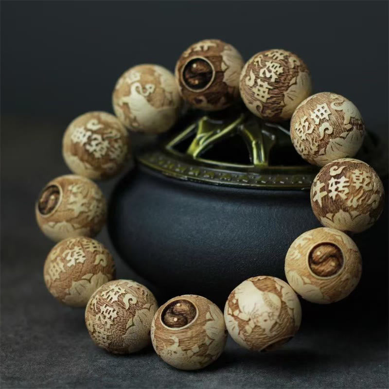 Bracelet Buddha Stones Bois de Camphre Yin Yang Ox Clarté Gravé - image 2