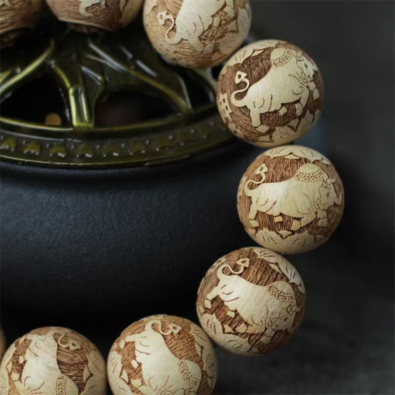 Bracelet Buddha Stones Bois de Camphre Yin Yang Ox Clarté Gravé - image 9