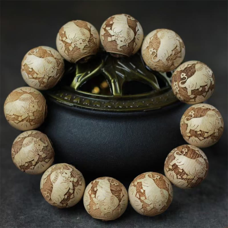 Bracelet Buddha Stones Bois de Camphre Yin Yang Ox Clarté Gravé - image 3