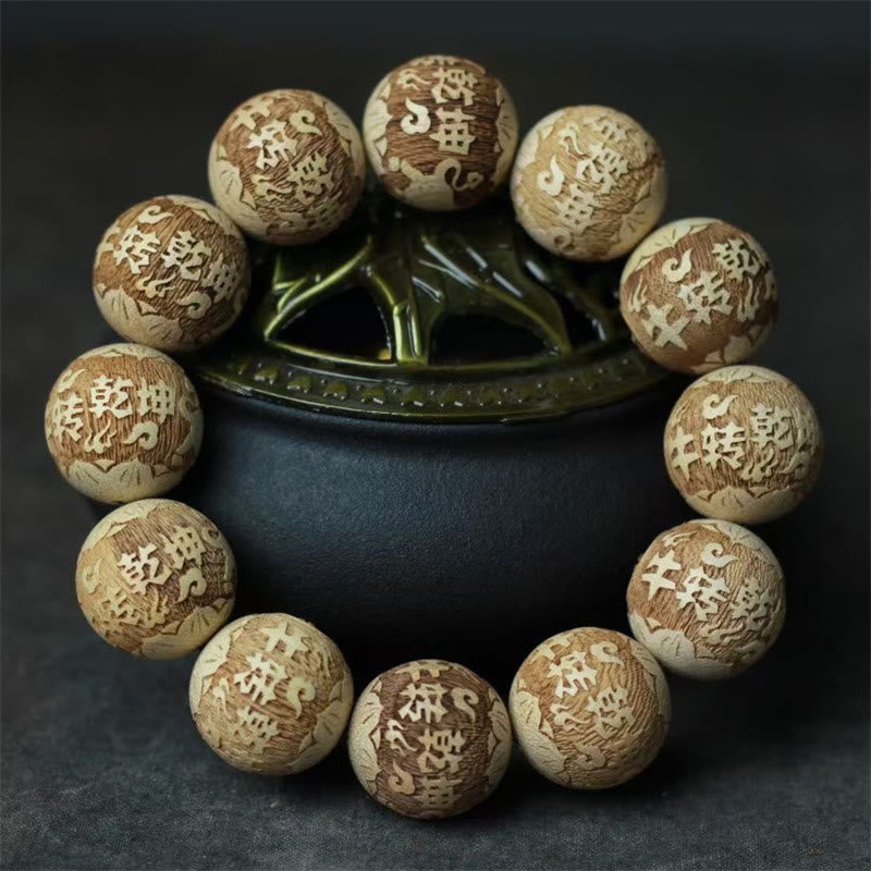 Bracelet Buddha Stones Bois de Camphre Yin Yang Ox Clarté Gravé - image 5