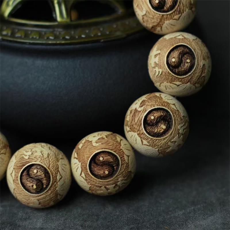 Bracelet Buddha Stones Bois de Camphre Yin Yang Ox Clarté Gravé - image 10