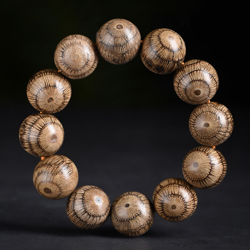 Bracelet de protection en perles de bois de Gnetum et pierres de Buddha Stones - 20 mm (circonférence du poignet 14-17 cm) - image 1