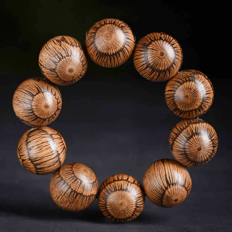 Bracelet de protection en perles de bois de Gnetum et pierres de Buddha Stones - 25 mm (circonférence du poignet 14-18 cm) - image 8