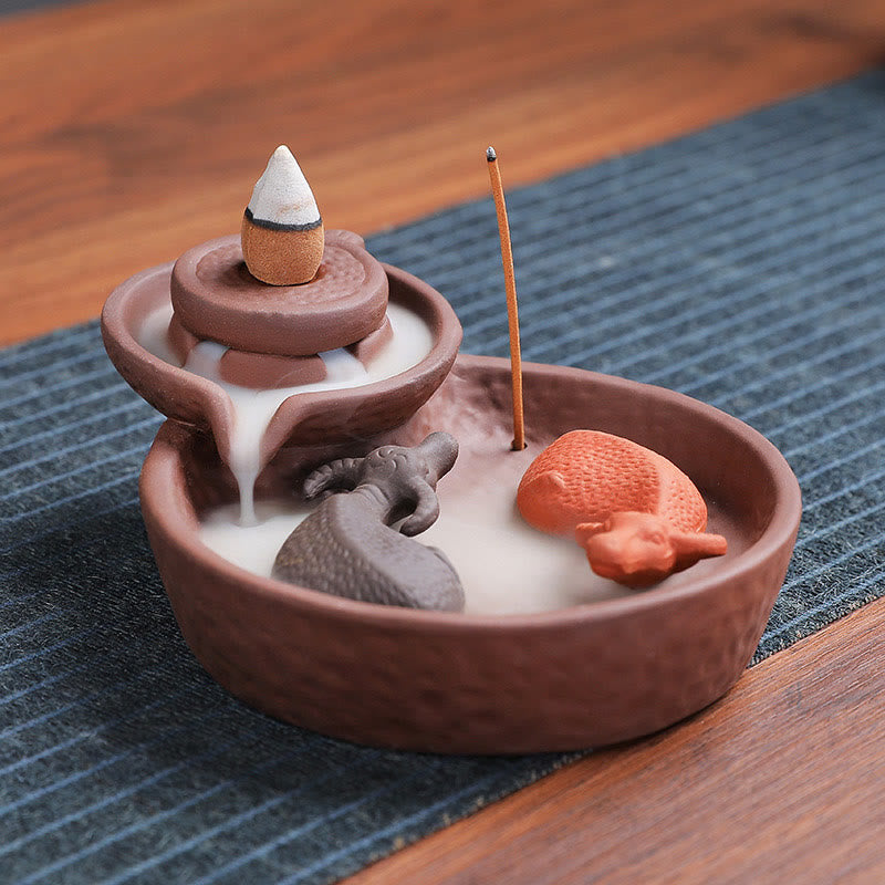 Porte-encens en céramique, Buddha Stones , poisson koï, bœuf, argile violette, brûleur d'encens de guérison, décoration - image 2