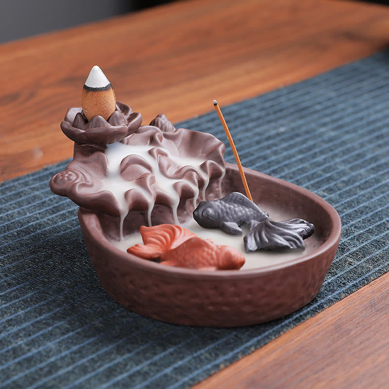 Porte-encens en céramique, Buddha Stones , poisson koï, bœuf, argile violette, brûleur d'encens de guérison, décoration - image 8