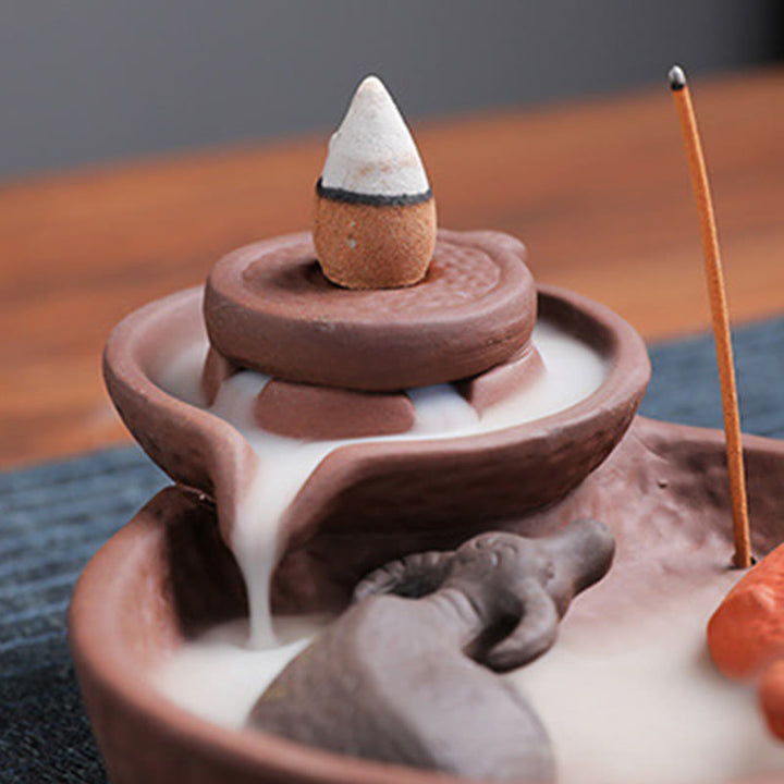 Porte-encens en céramique, Buddha Stones , poisson koï, bœuf, argile violette, brûleur d'encens de guérison, décoration - image 3