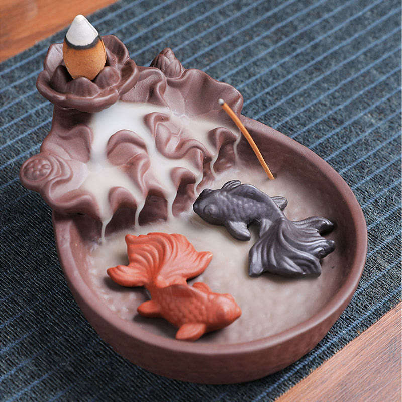 Porte-encens en céramique, Buddha Stones , poisson koï, bœuf, argile violette, brûleur d'encens de guérison, décoration - Poisson Koi 10,8*13,5*5cm (sans encens) - image 9