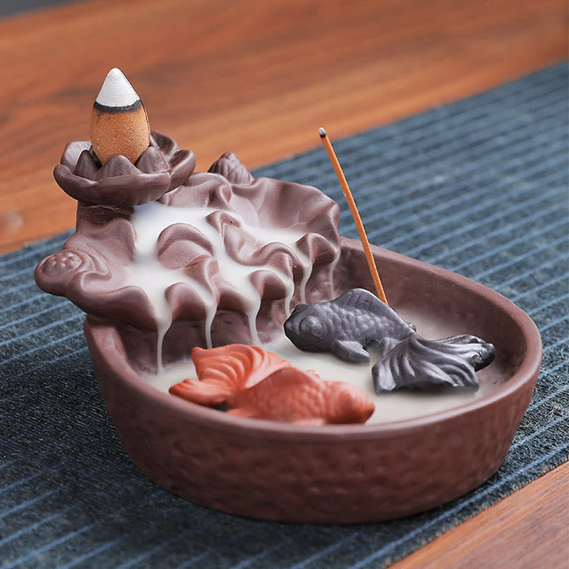 Porte-encens en céramique, Buddha Stones , poisson koï, bœuf, argile violette, brûleur d'encens de guérison, décoration - image 10