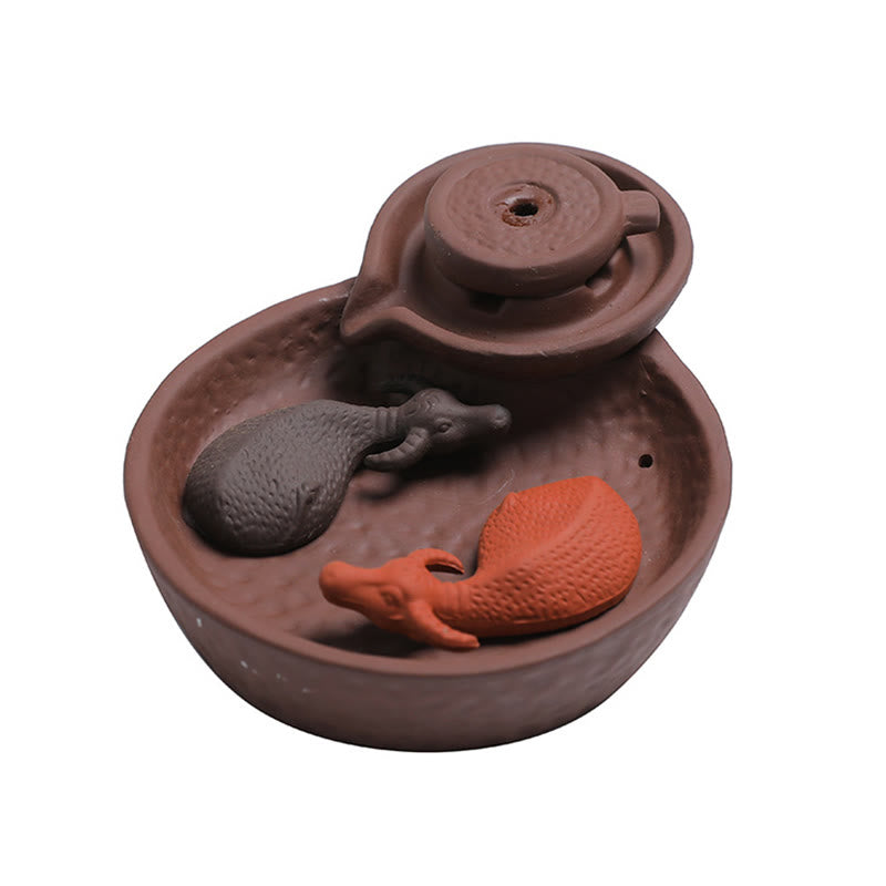 Porte-encens en céramique, Buddha Stones , poisson koï, bœuf, argile violette, brûleur d'encens de guérison, décoration - image 6