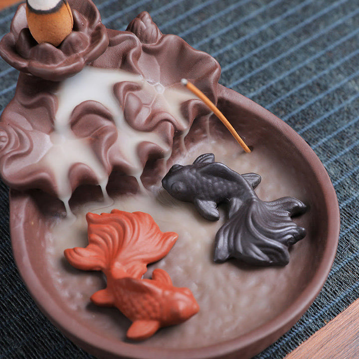 Porte-encens en céramique, Buddha Stones , poisson koï, bœuf, argile violette, brûleur d'encens de guérison, décoration - image 12