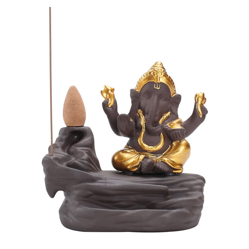 Buddha Stones Ganesh Éléphant Argile Violette Fontaine de Fumée à Refoulement Bâton de Protection Brûleur d'Encens - image 5